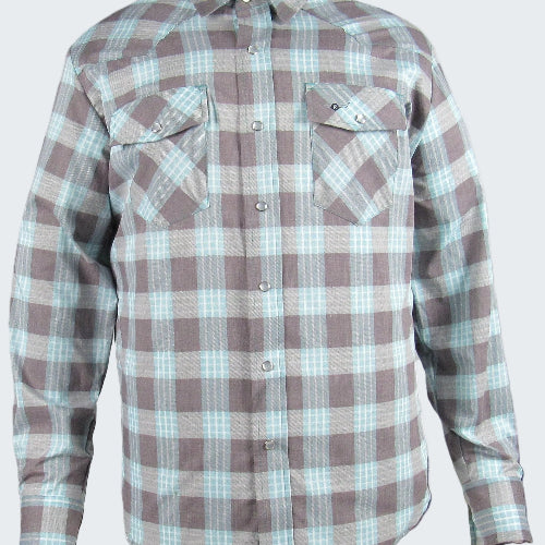 Plaid shirt with brown and green pattern on a white background