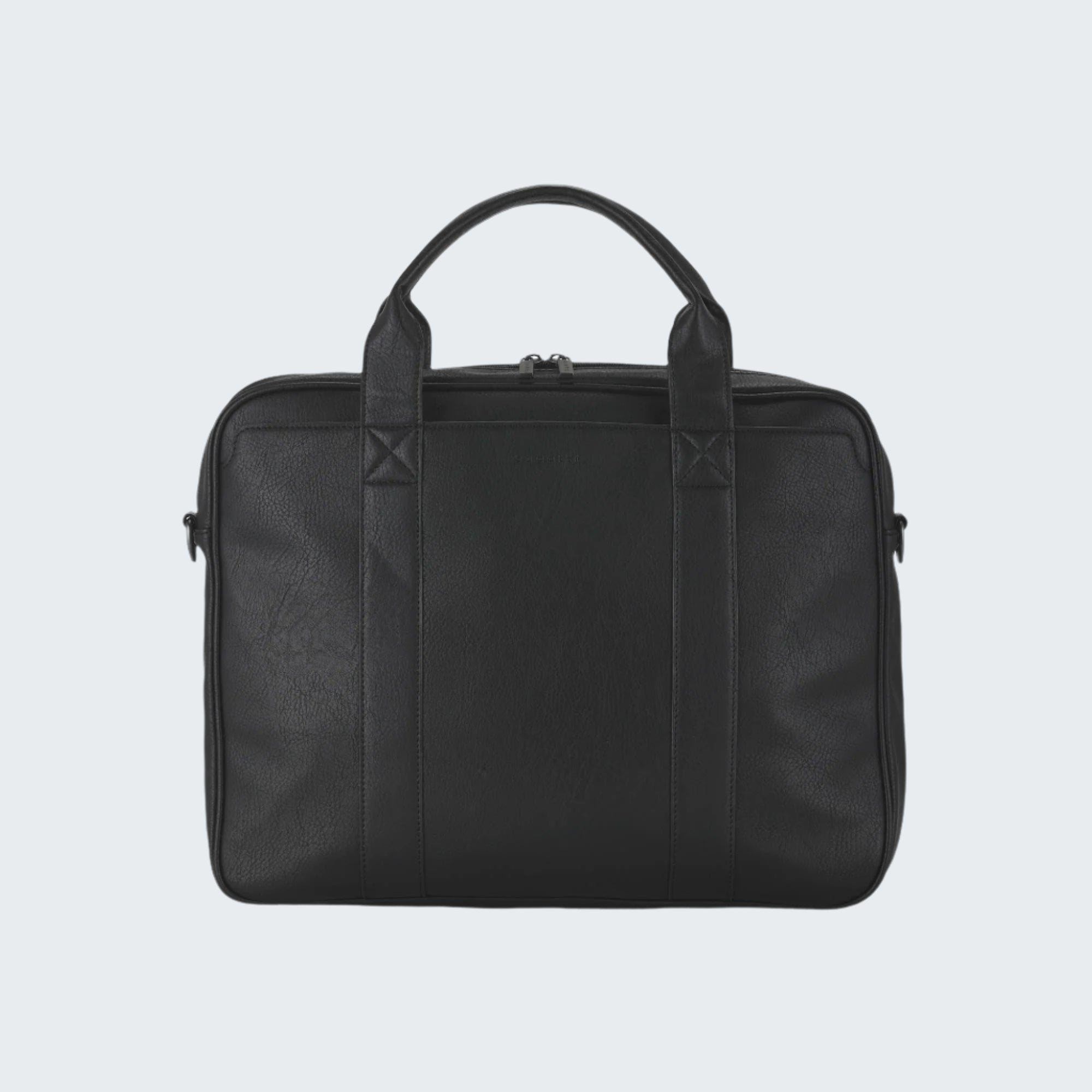 Black leather briefcase on a white background