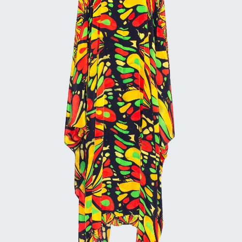 Colorful patterned dress with a black background