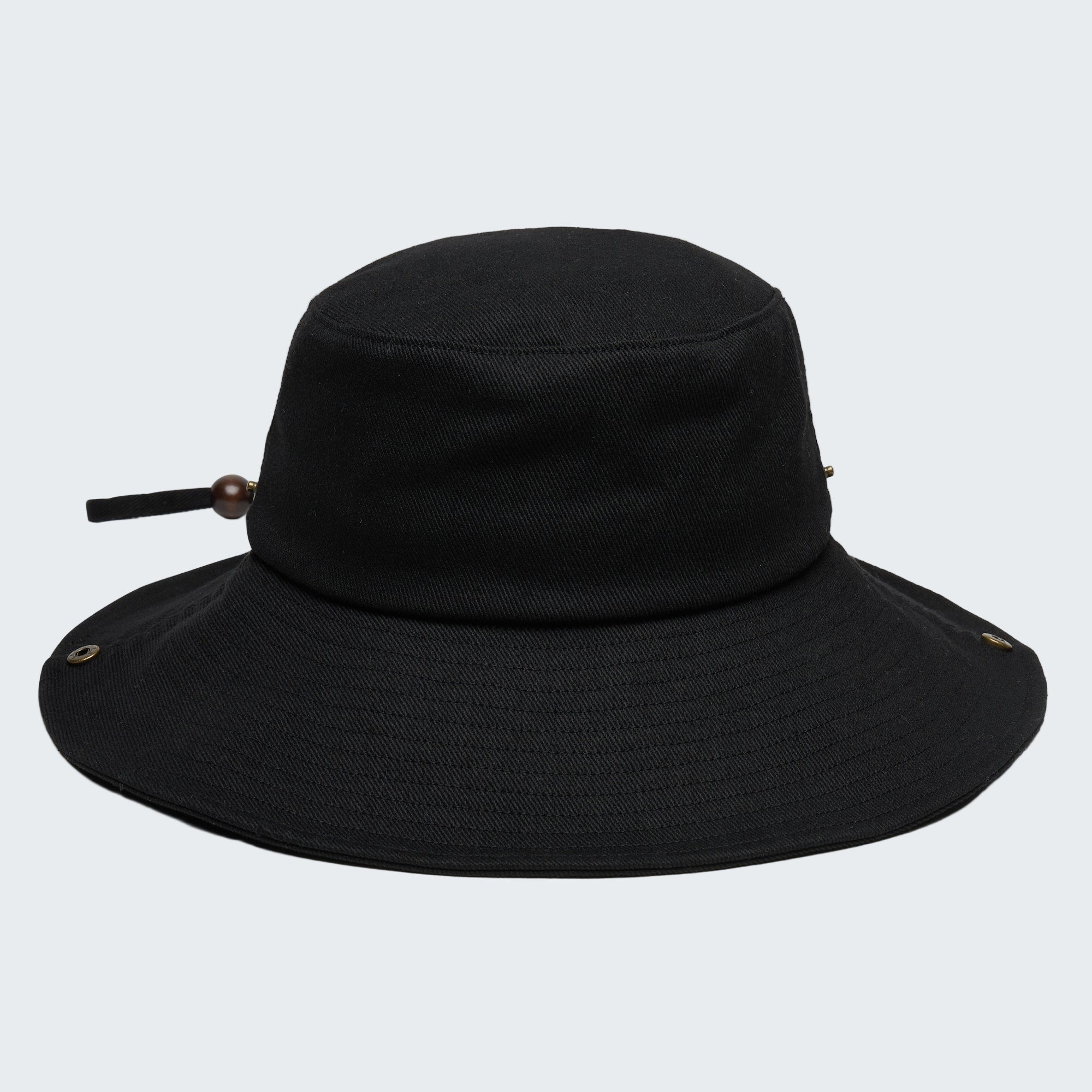 Black bucket hat on a white background