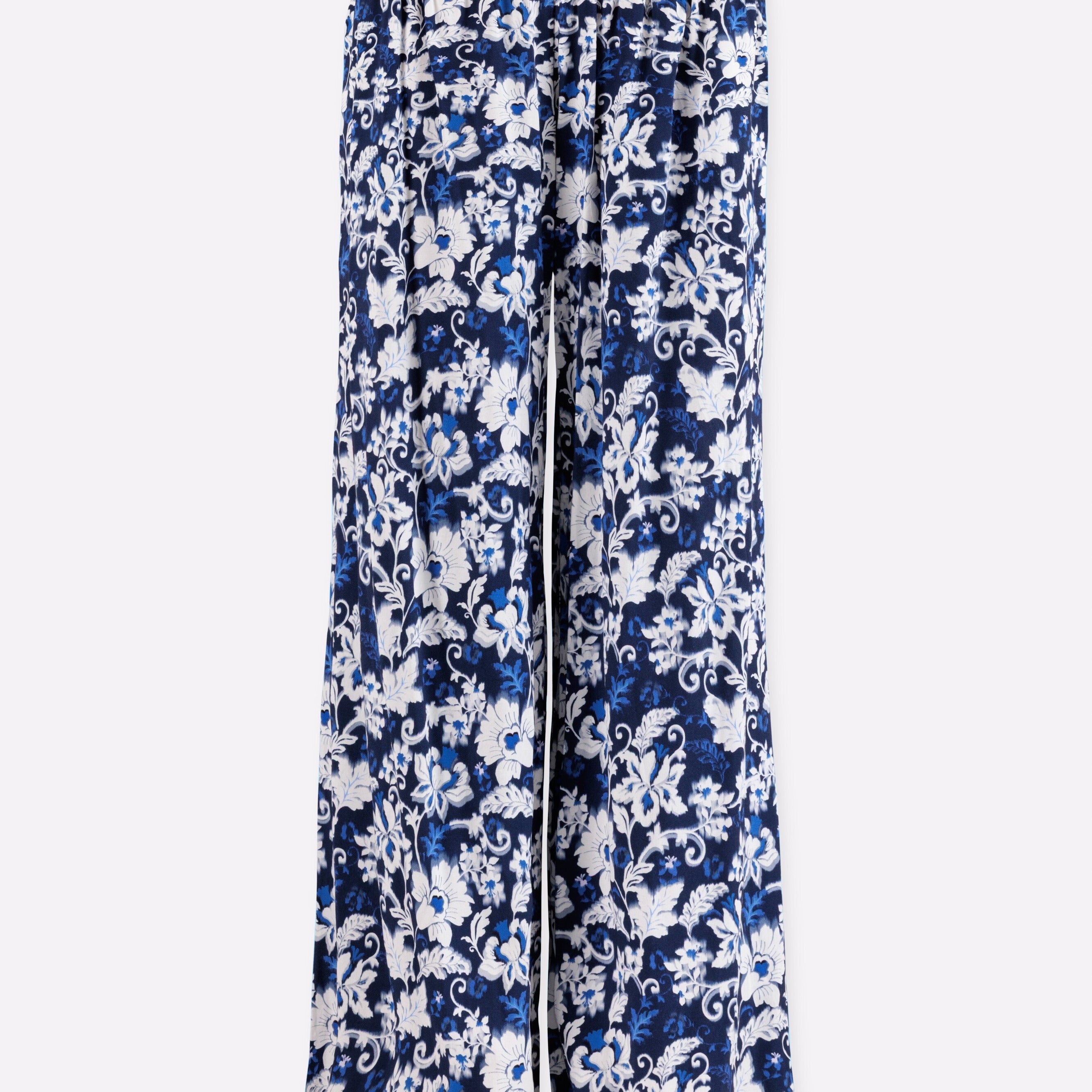 Floral-patterned pants on a white background