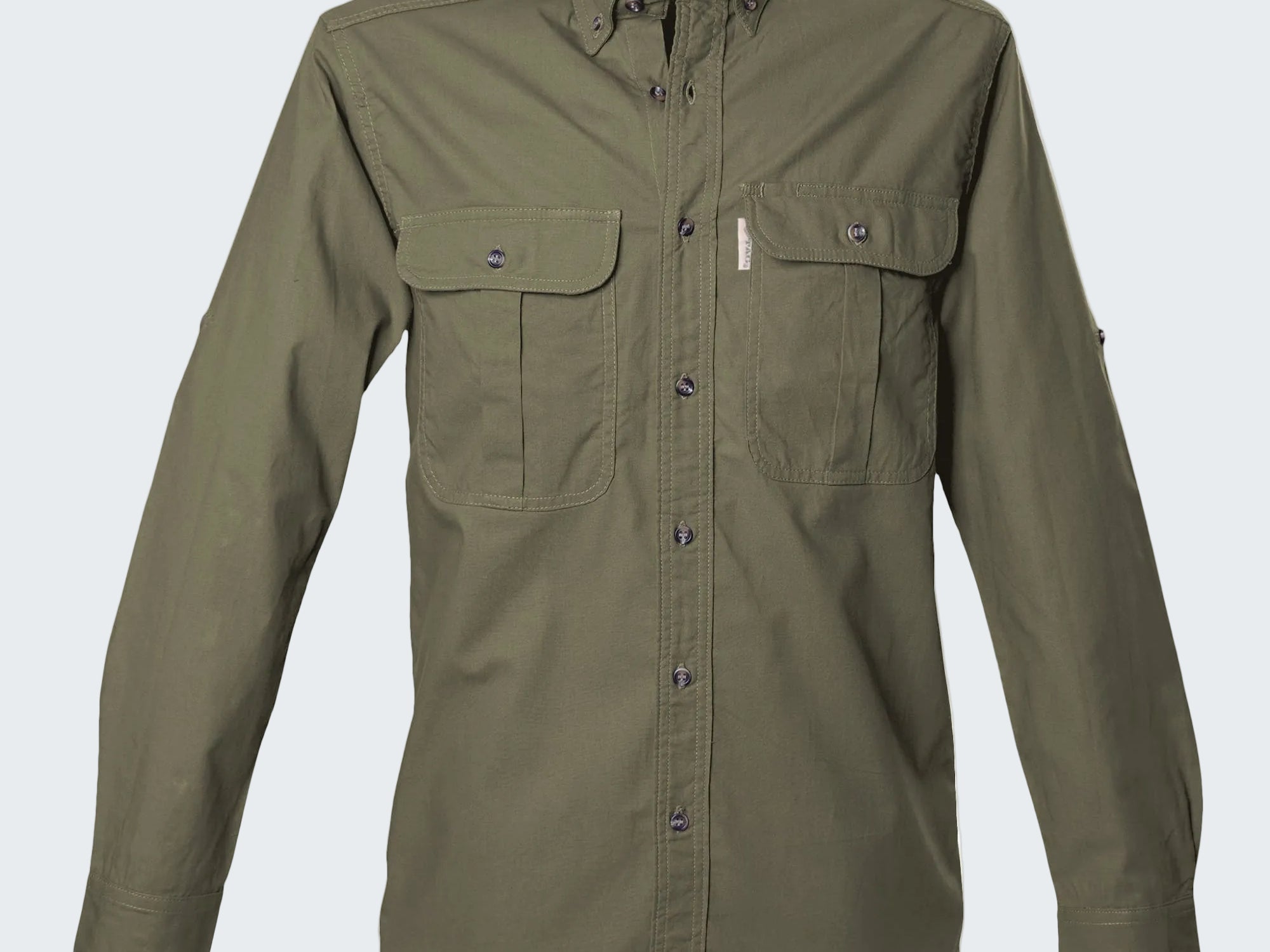 Green shirt with two front pockets on a white background