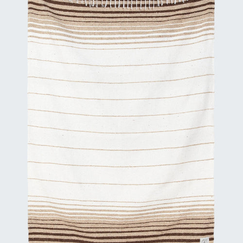 Striped towel with brown and beige colors on a white background