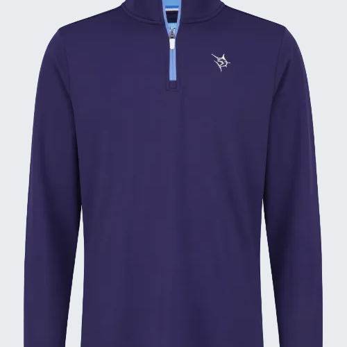 Purple long-sleeve shirt with a small logo on a white background