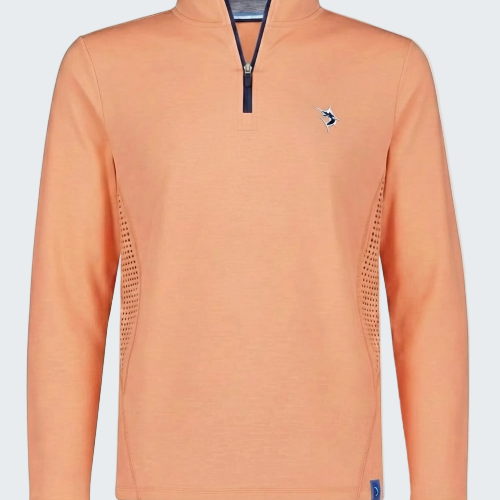 Orange long-sleeve shirt with a brand logo on a white background