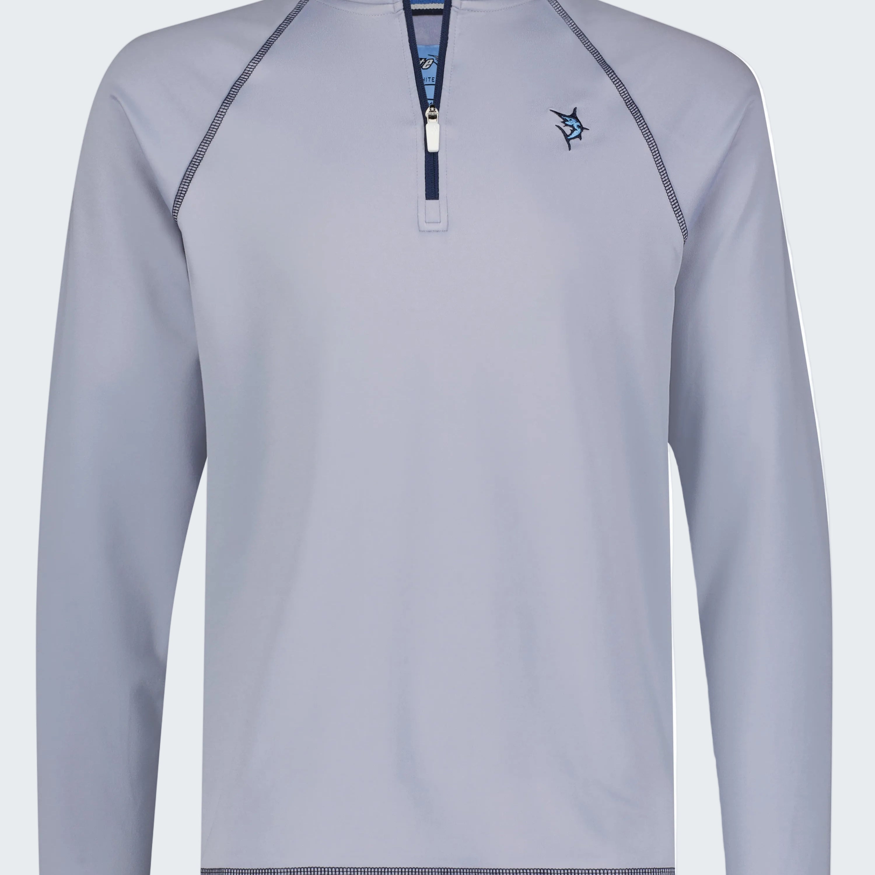 Light gray long-sleeve shirt with a quarter zip on a white background