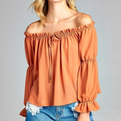 Puff Long Sleeve Ruffled Front Top
