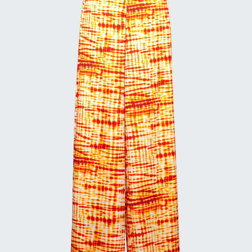Tie-dye wide-leg pants on a white background