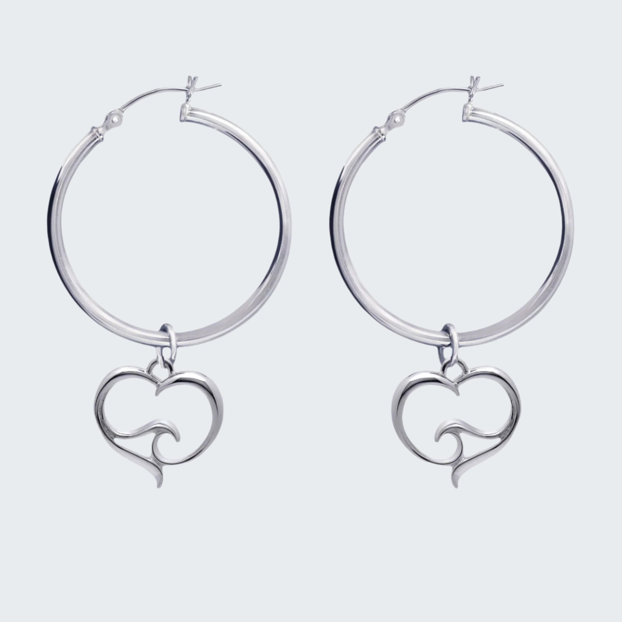 Ocean Wave Heart Hoop Earrings Sterling Silver