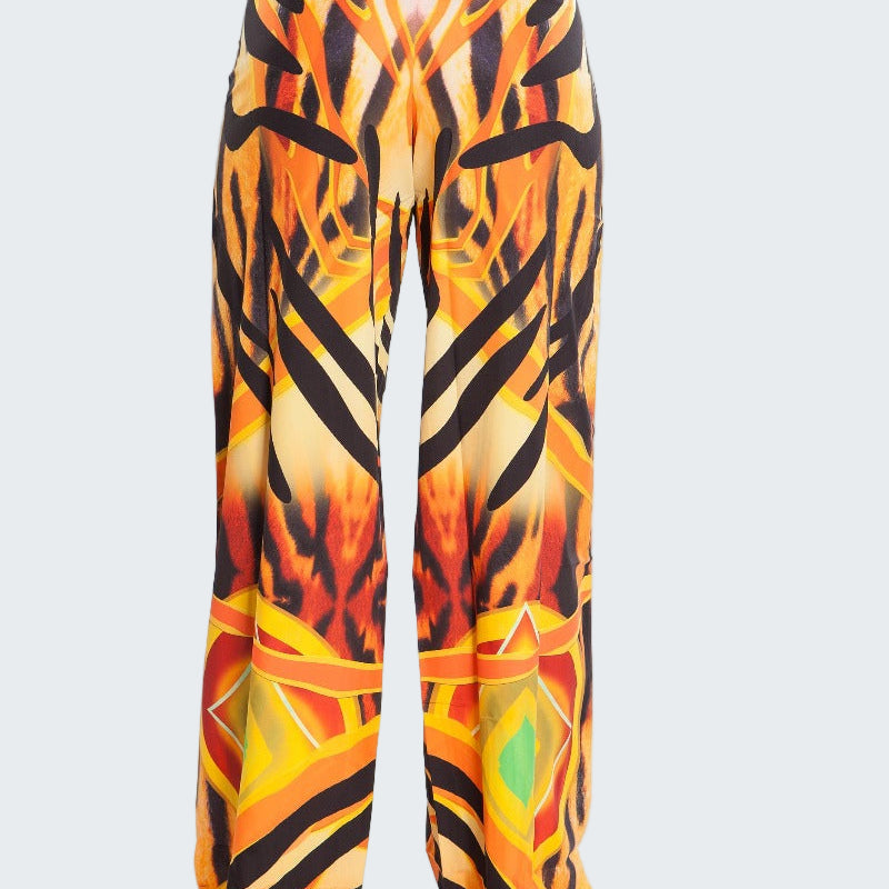 Colorful patterned pants on a white background