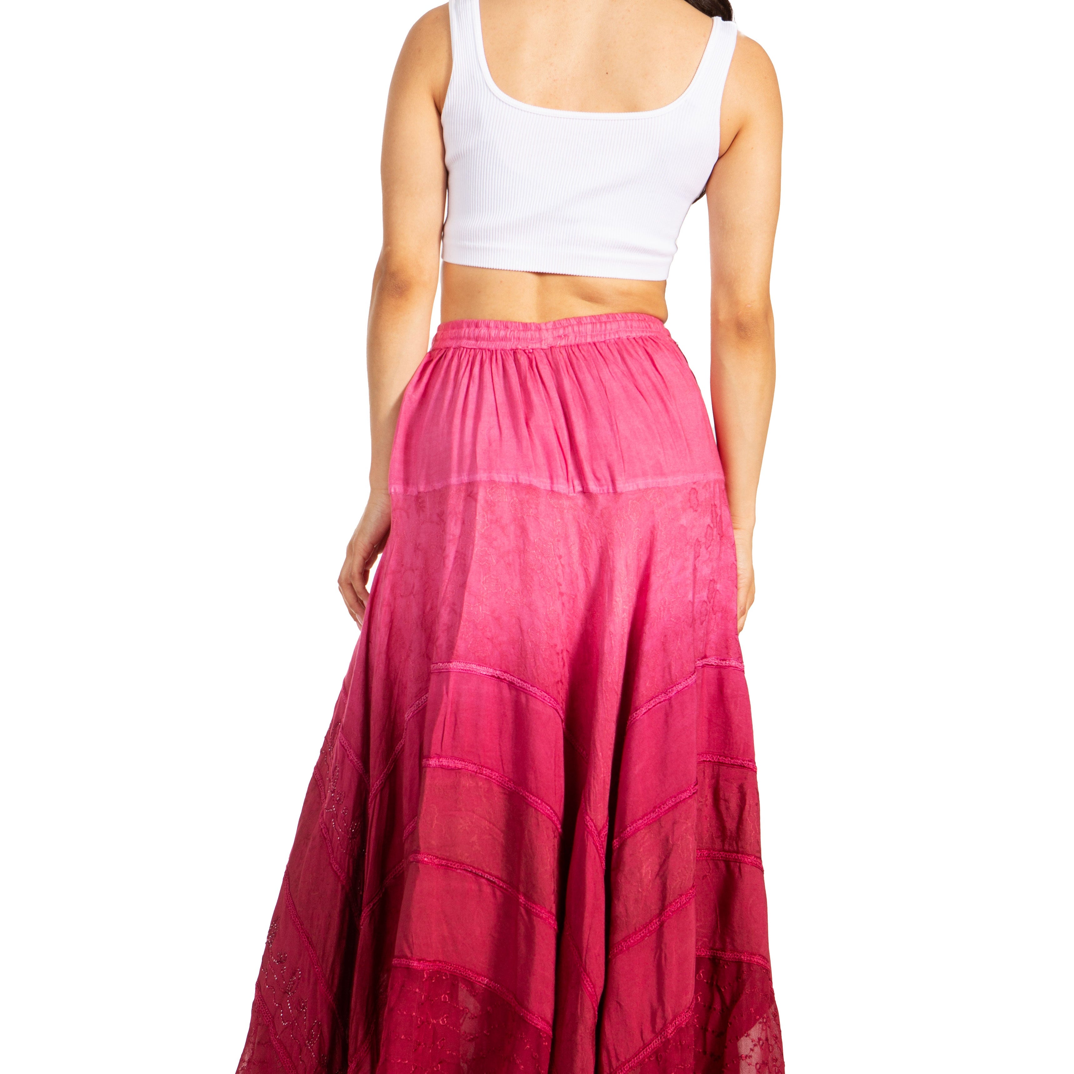 Sakkas - Lyra Bohemian Soft Brocade Rayon Tiered Embroidered Flowy Long Skirt