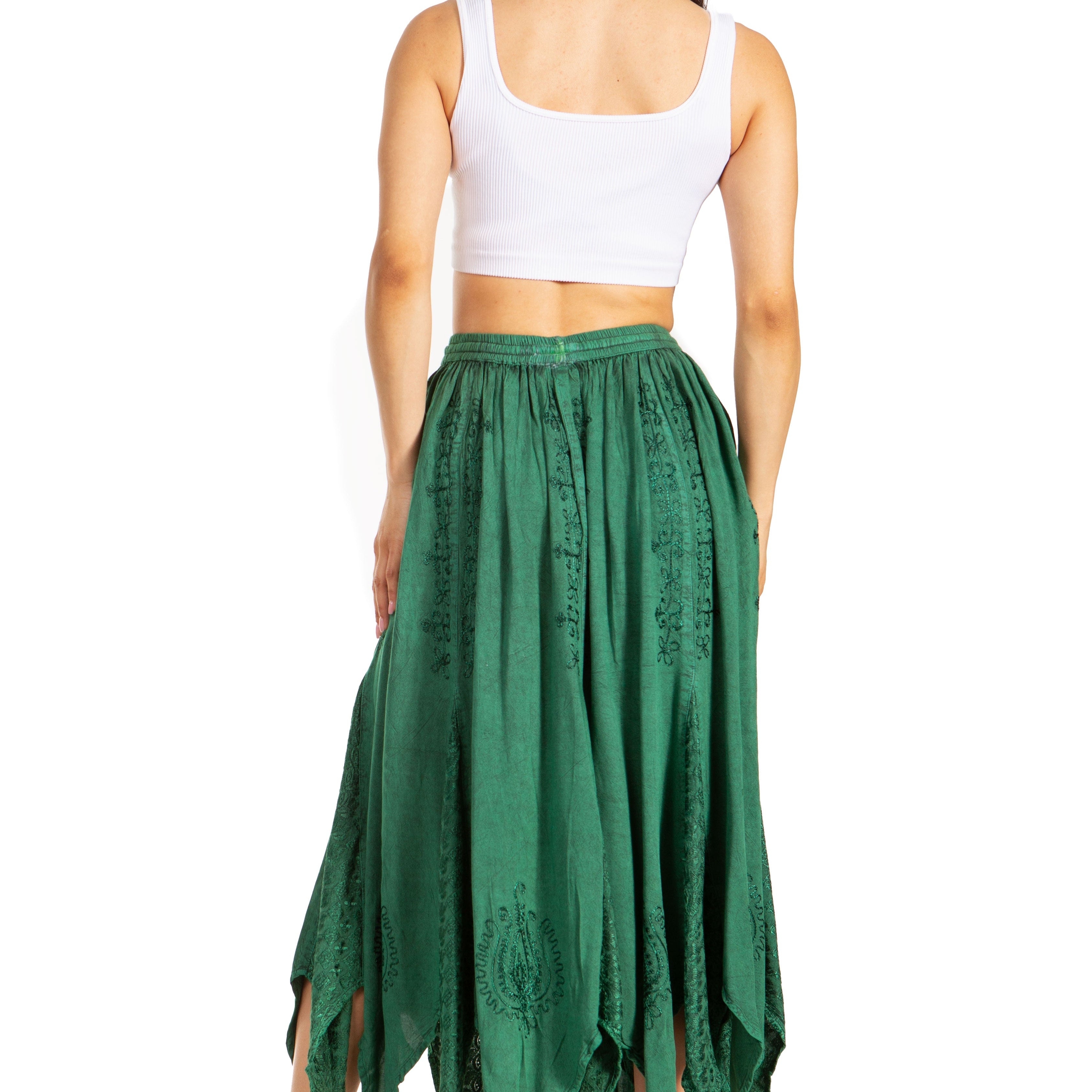 Sakkas - Emery Vintage Retro Maxi Rayon Embroidered Zigzag Hem Flowy Skirt