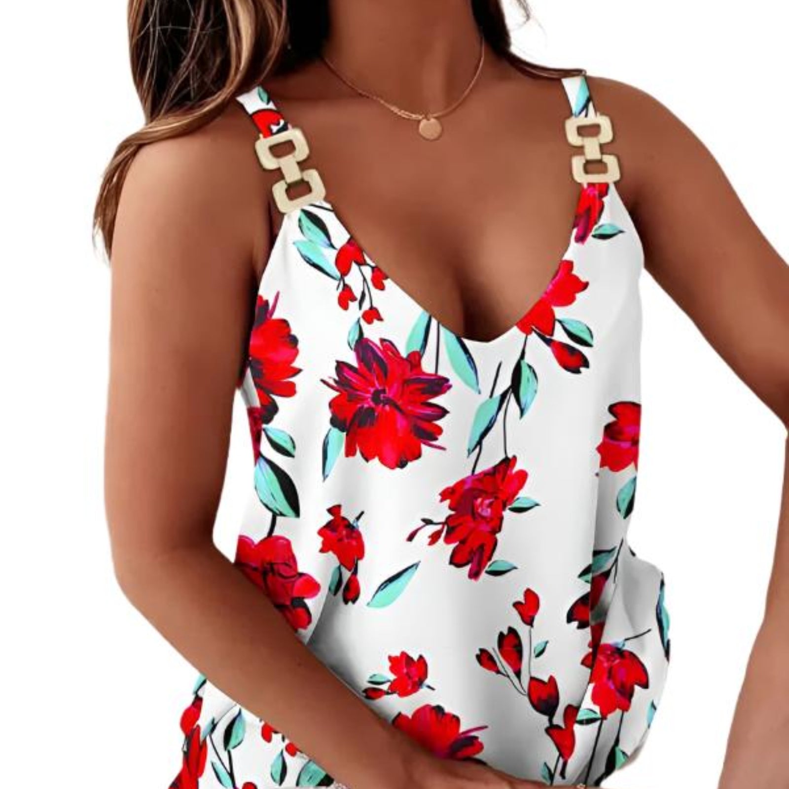Sleeveless Chain Halter Print Tank Top
