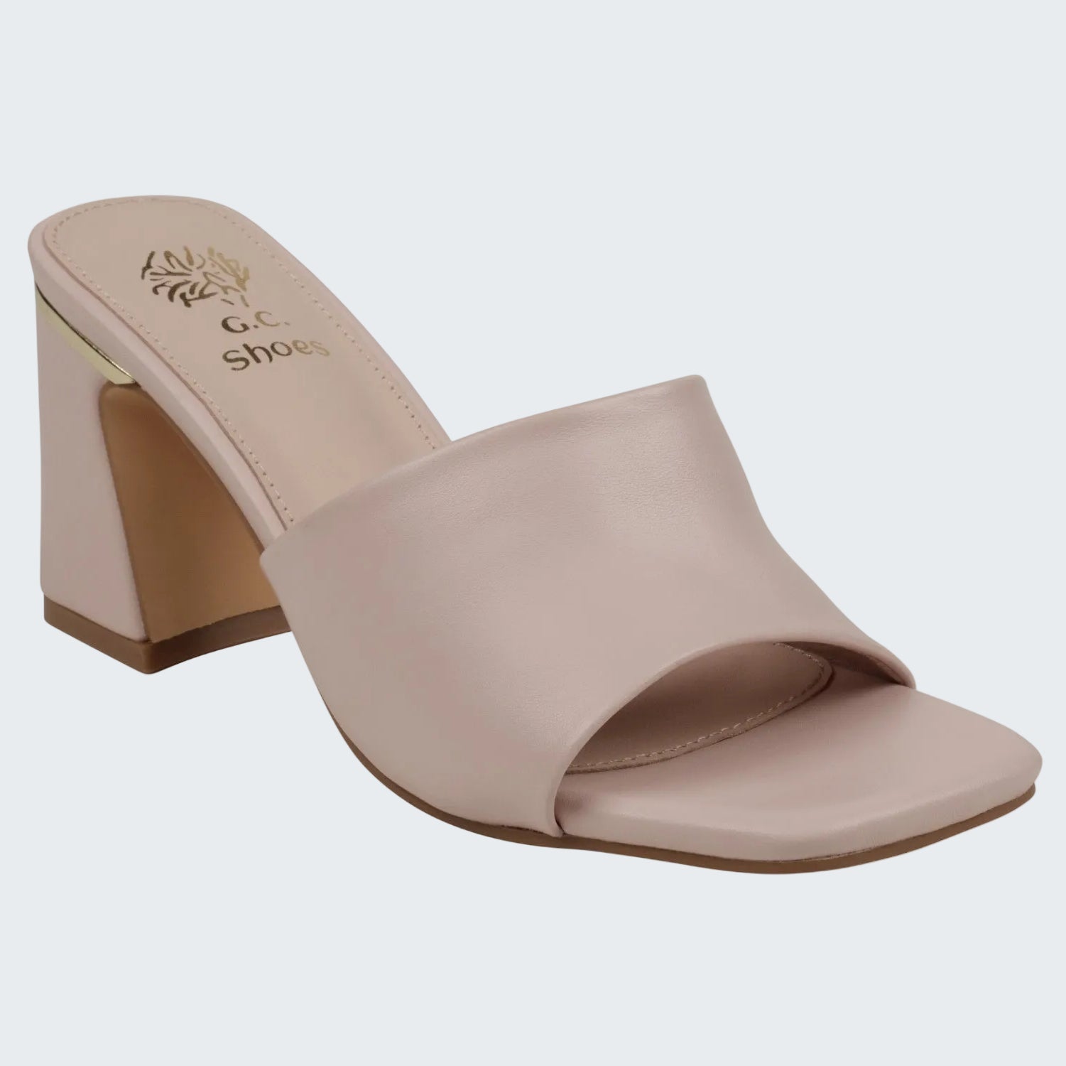 Beige high-heeled sandal on a white background