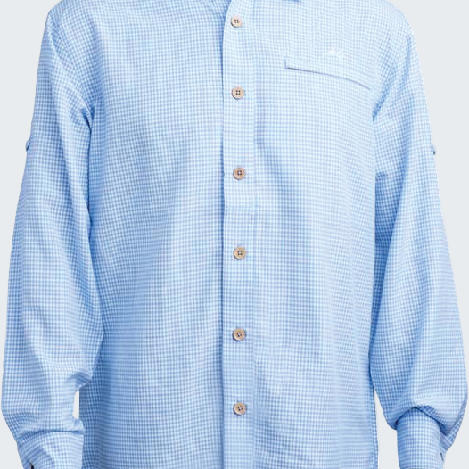 Light blue checkered shirt on a white background