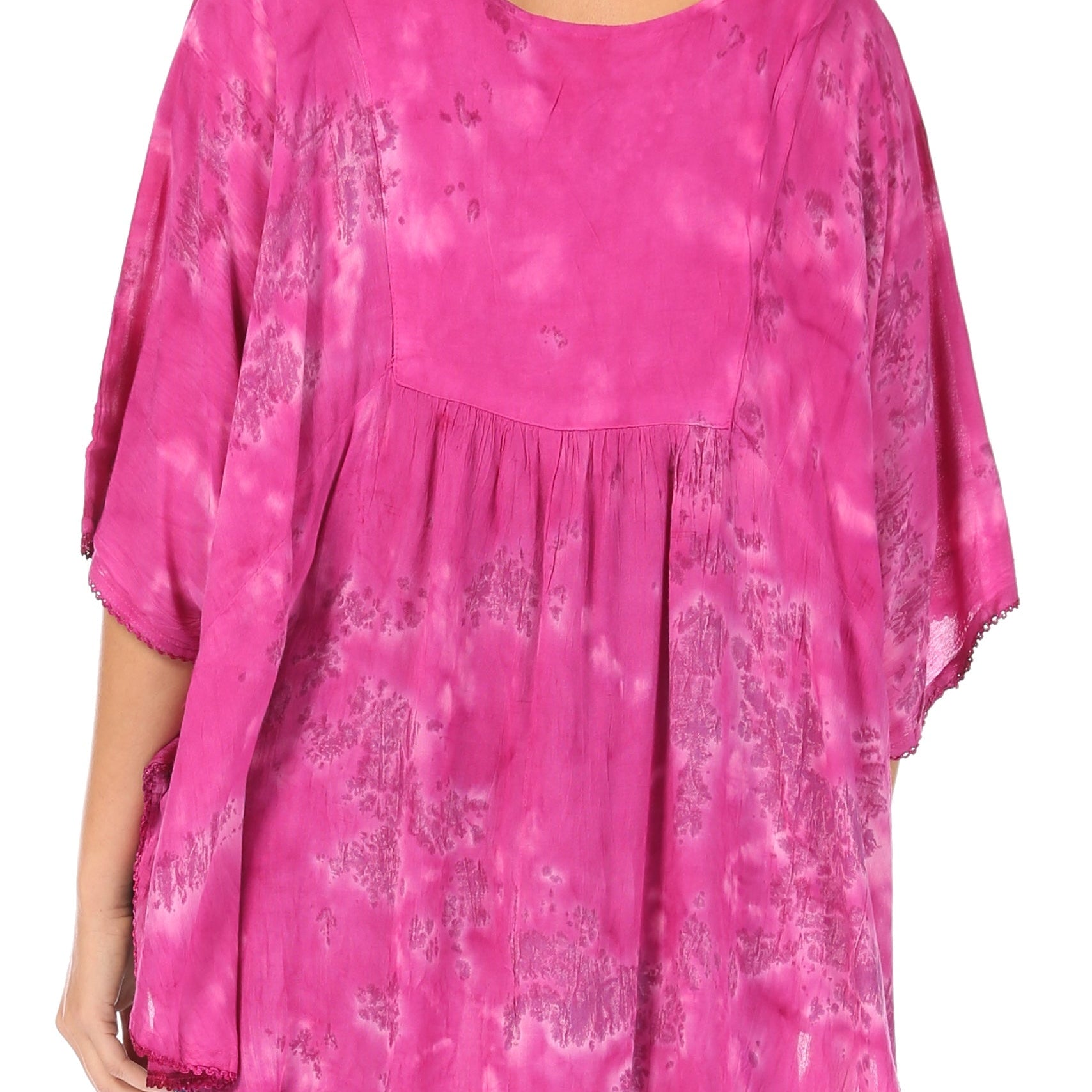 Sakkas - Cleeo Long Wide Tie Dye Lace Embroidered Sequin Poncho Blouse Top Cover Up