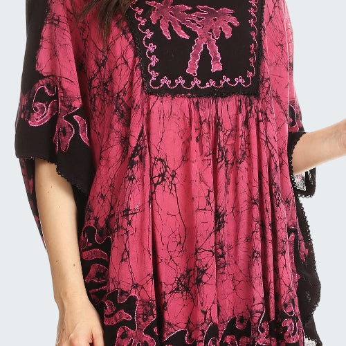 Pink and black patterned dress with a white background