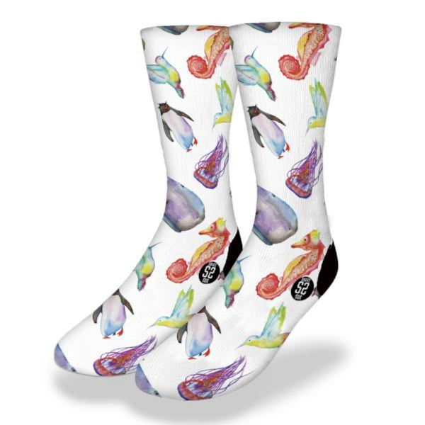 Orange Starfish and Aqua Wave Socks
