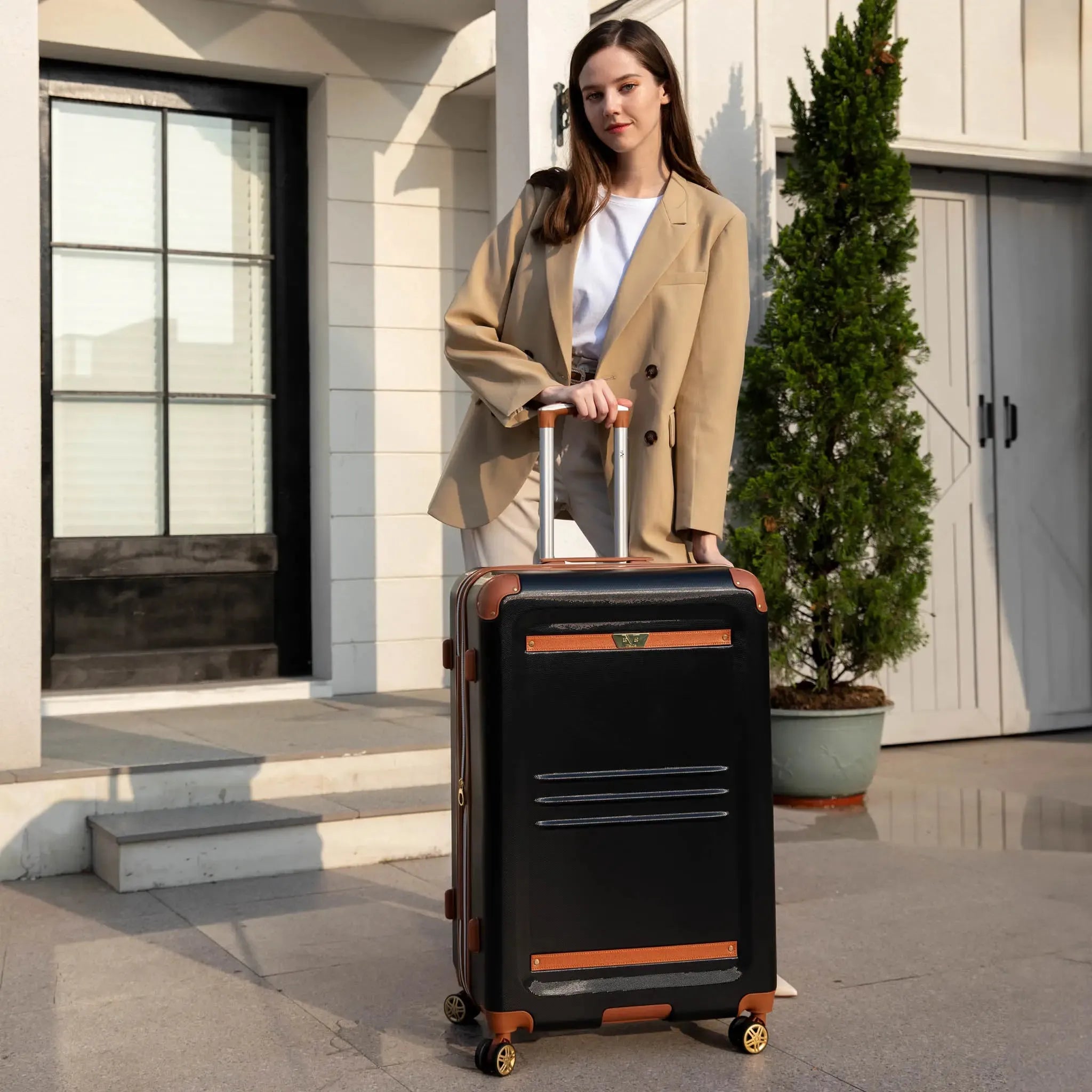 Vintage Three Piece Expandable Retro Luggage Set