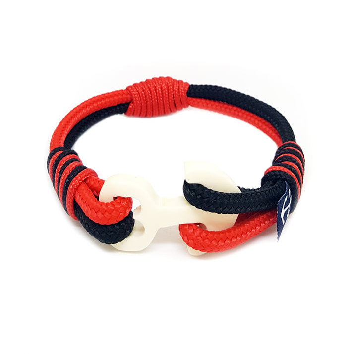 Wood Anchor Black and Red Nautical Bracelet