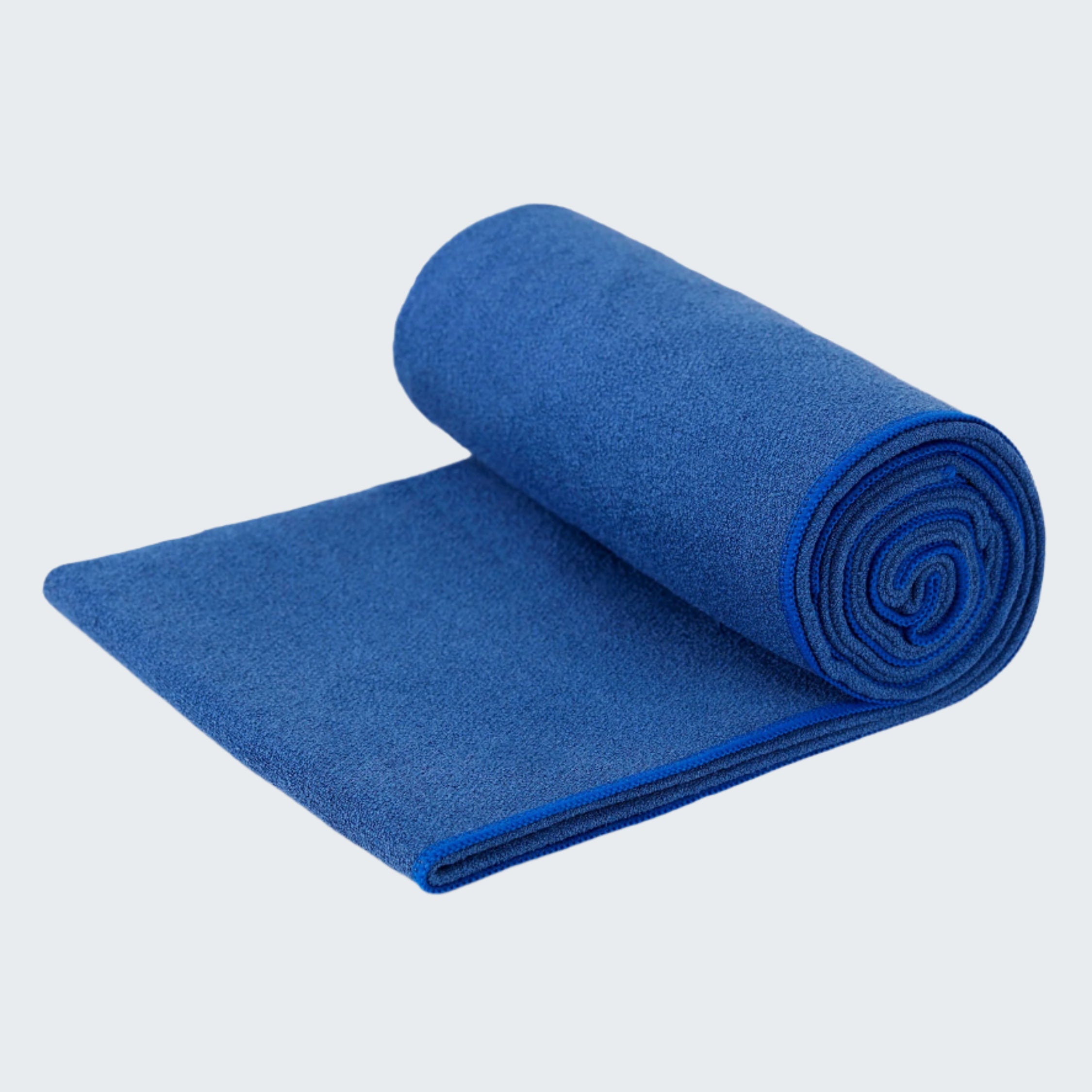 Rolled-up blue towel on a white background