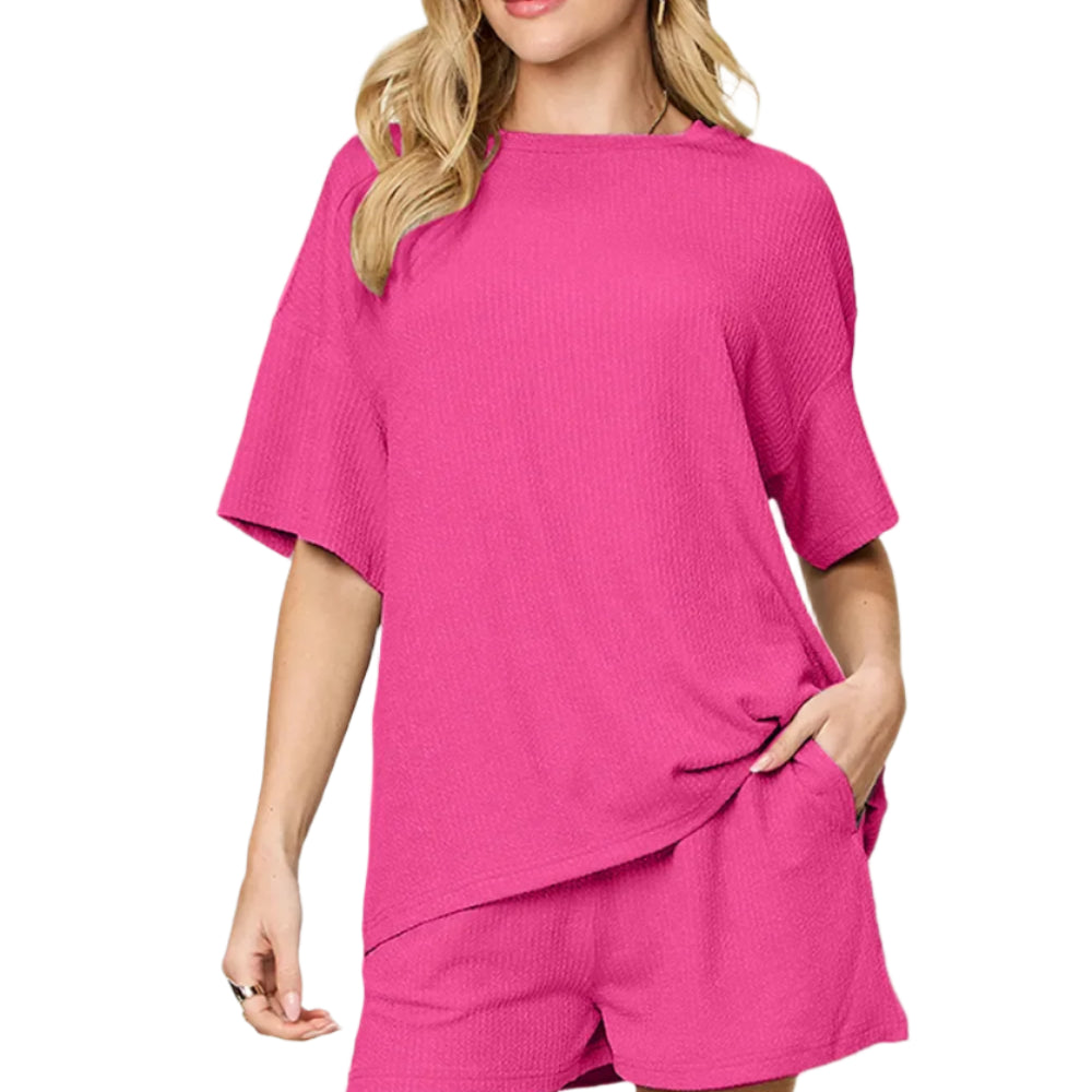 Double Take Basic Style Round Neck Solid Set