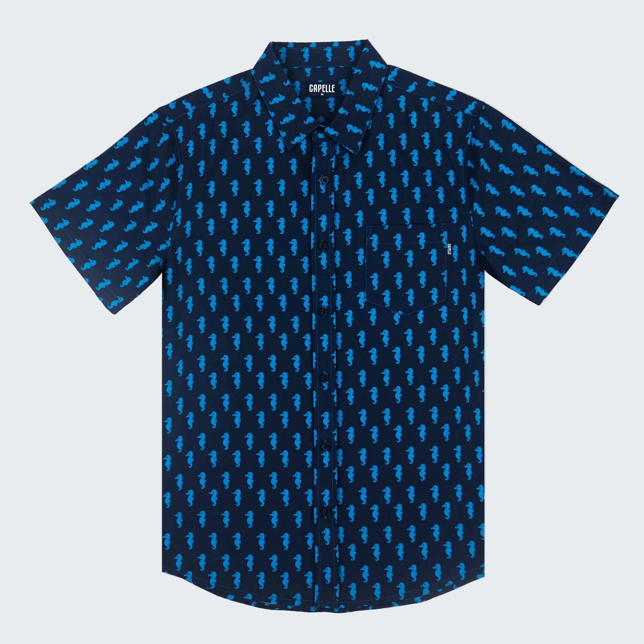 Blue patterned shirt on a white background