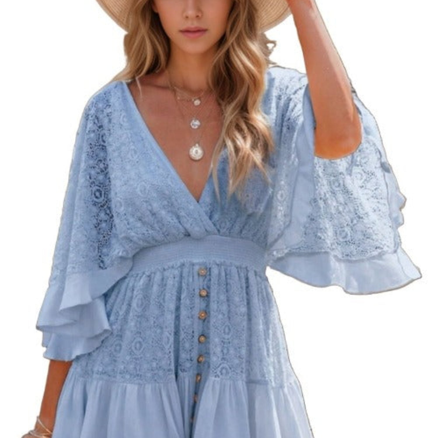 Lace Cutout Half Sleeve Mini Dress