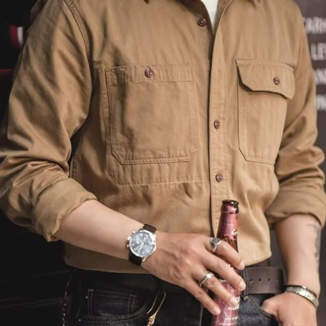 Button Down Long Sleeve Shirt with Chest Pockets