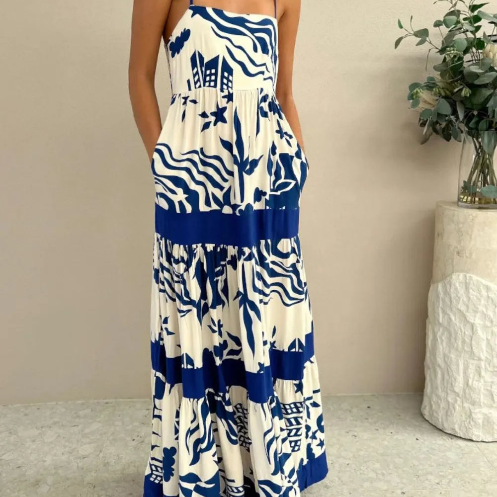 Printed Square Neck Maxi Cami Dress