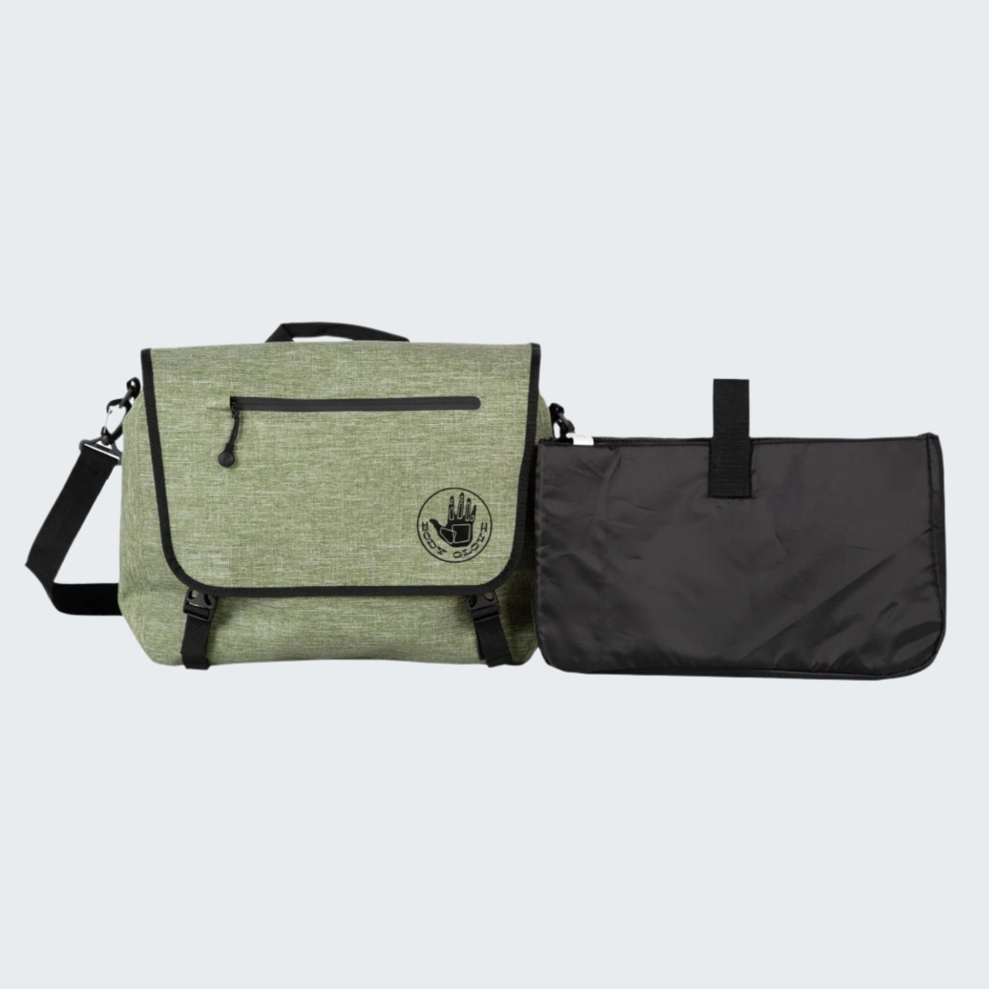 Green and black bags on a white background