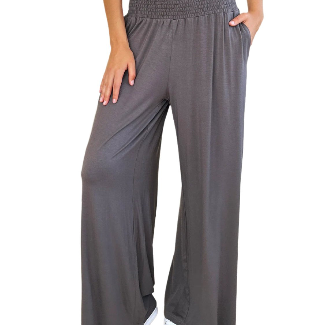 Double Take Full Size Smocked Wide Waistband Wide Leg Pants