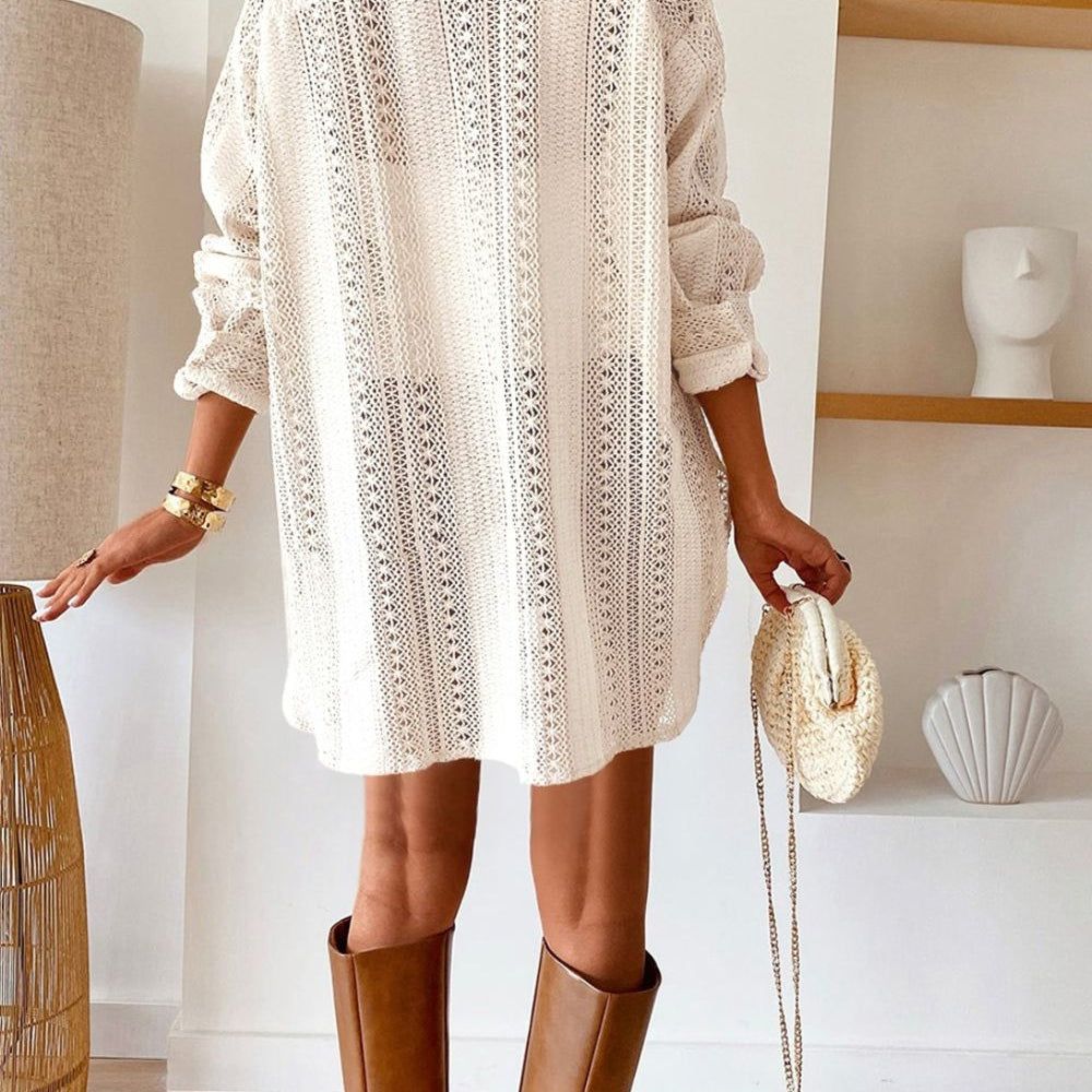 Lace Crochet Collared Neck Oversized Shirt