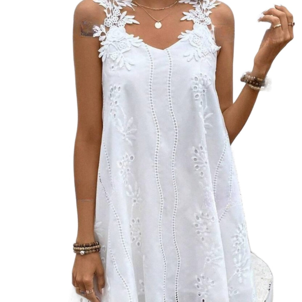 Lace Detail V-Neck Mini Dress