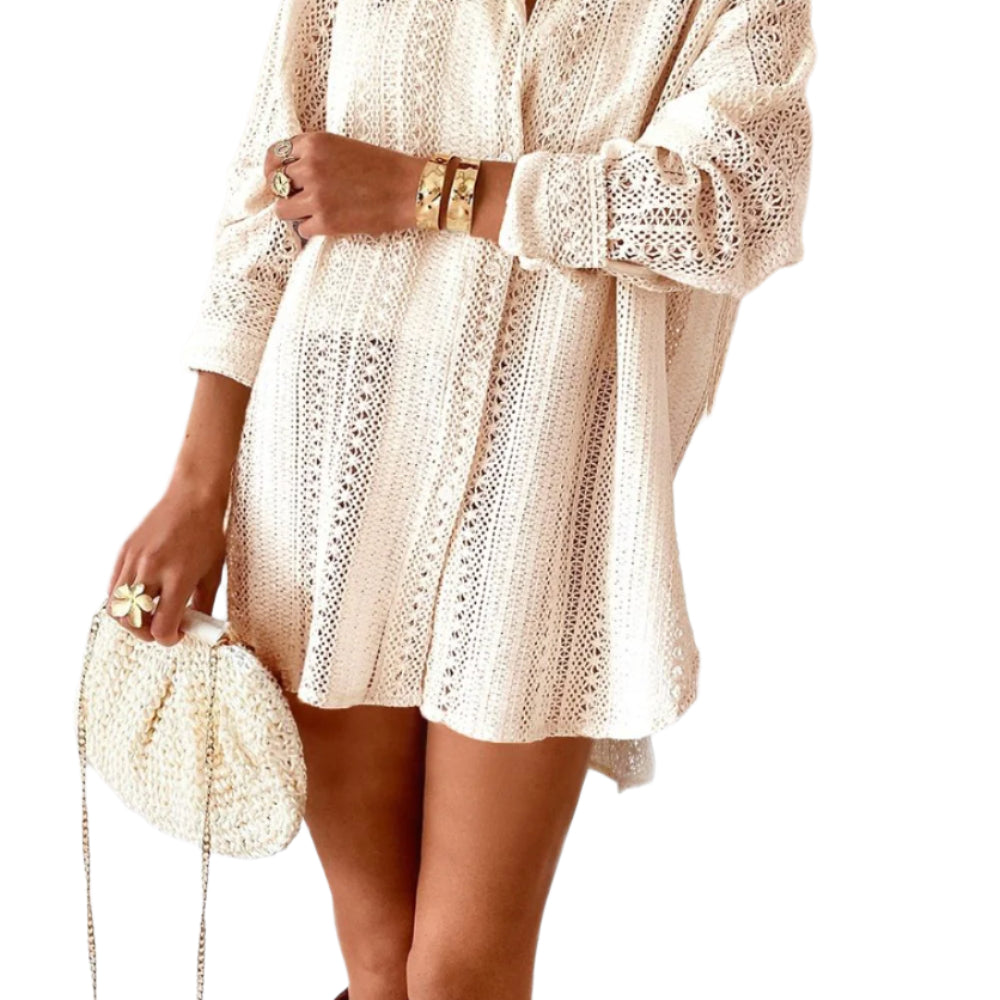 Lace Crochet Collared Neck Oversized Shirt