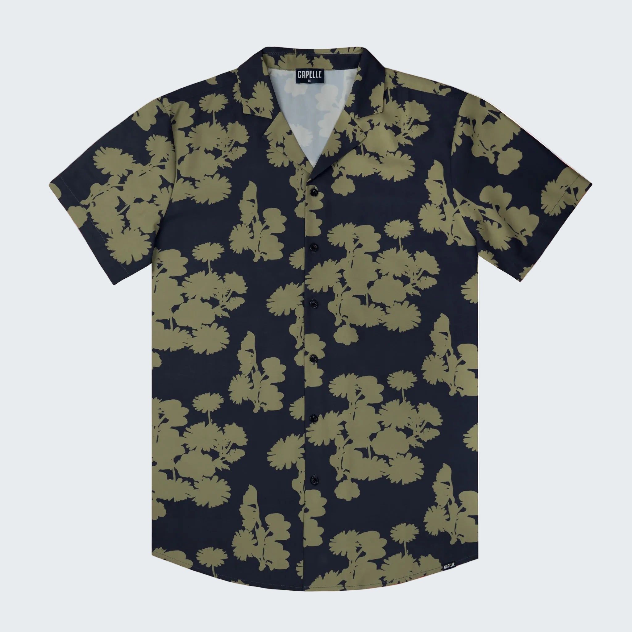 Short-sleeve shirt with a floral pattern on a white background