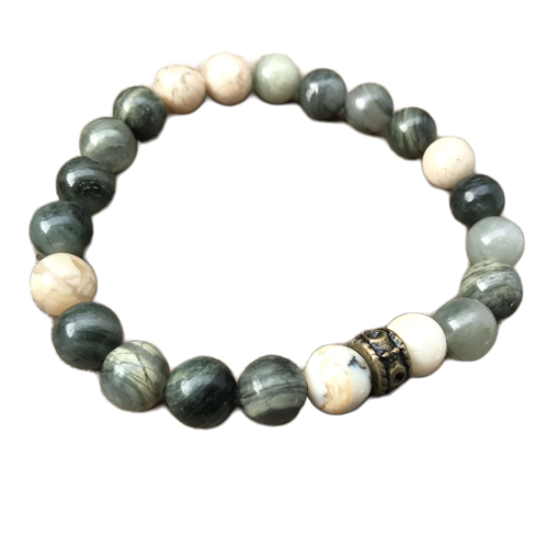 Green Line Jasper and African Opal Bead Bracelet