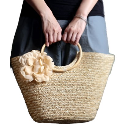 Coseey Woven Straw Tote with Flowers