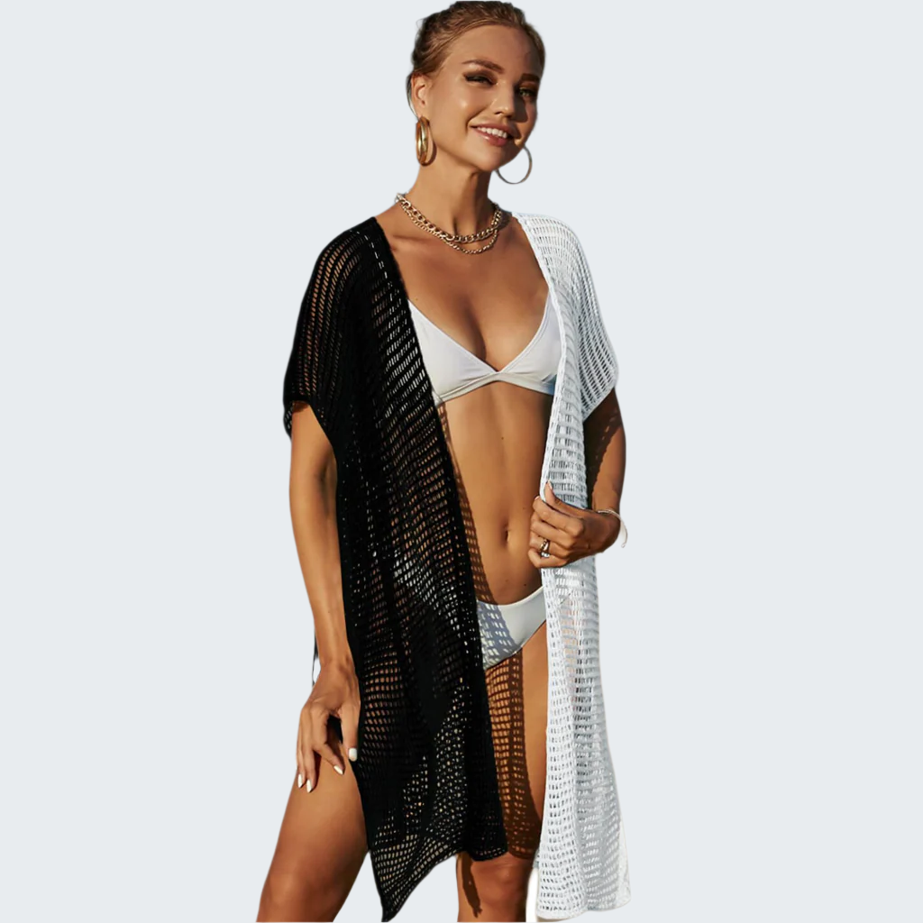 Two-Tone Side Slit Open Front Cover Up