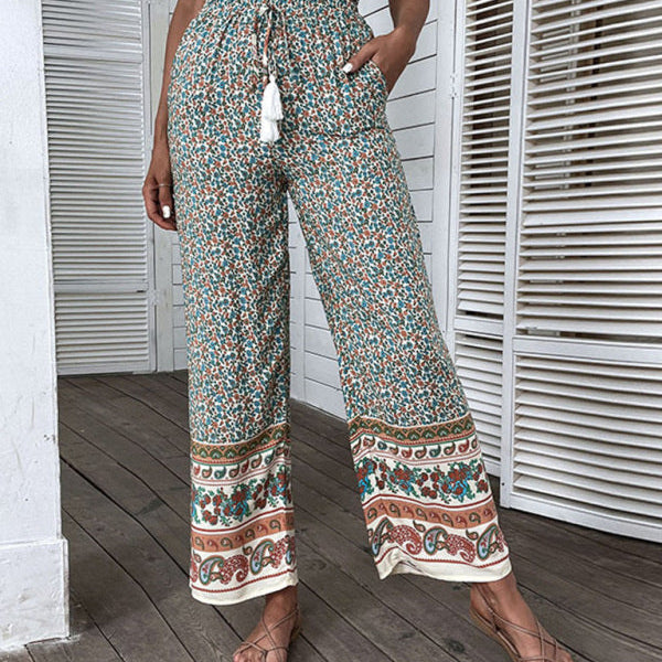 Bohemian Ethnic Print Wide Leg Pants