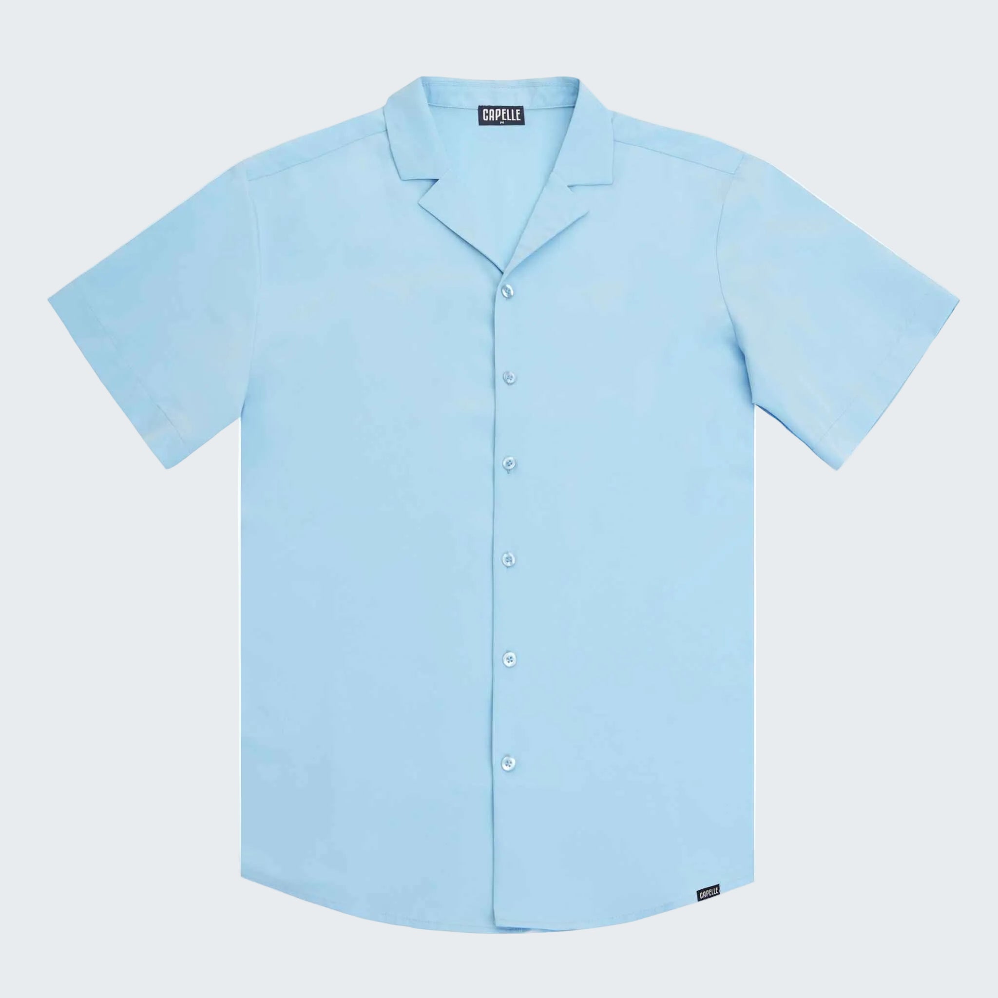 Light blue button-up shirt on a white background