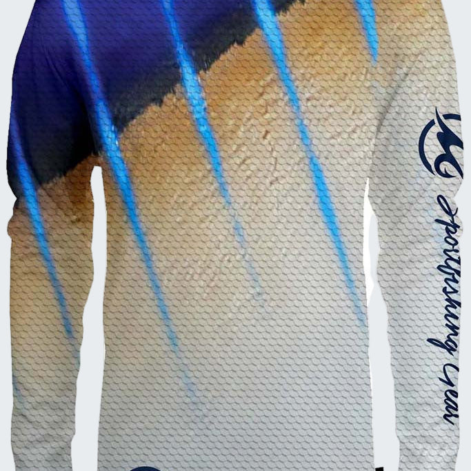 Long-sleeve shirt with gradient design and brand logo on a white background