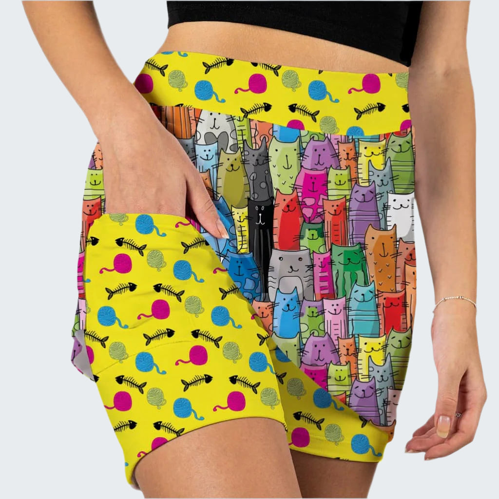 Colorful shorts with cat pattern on a white background
