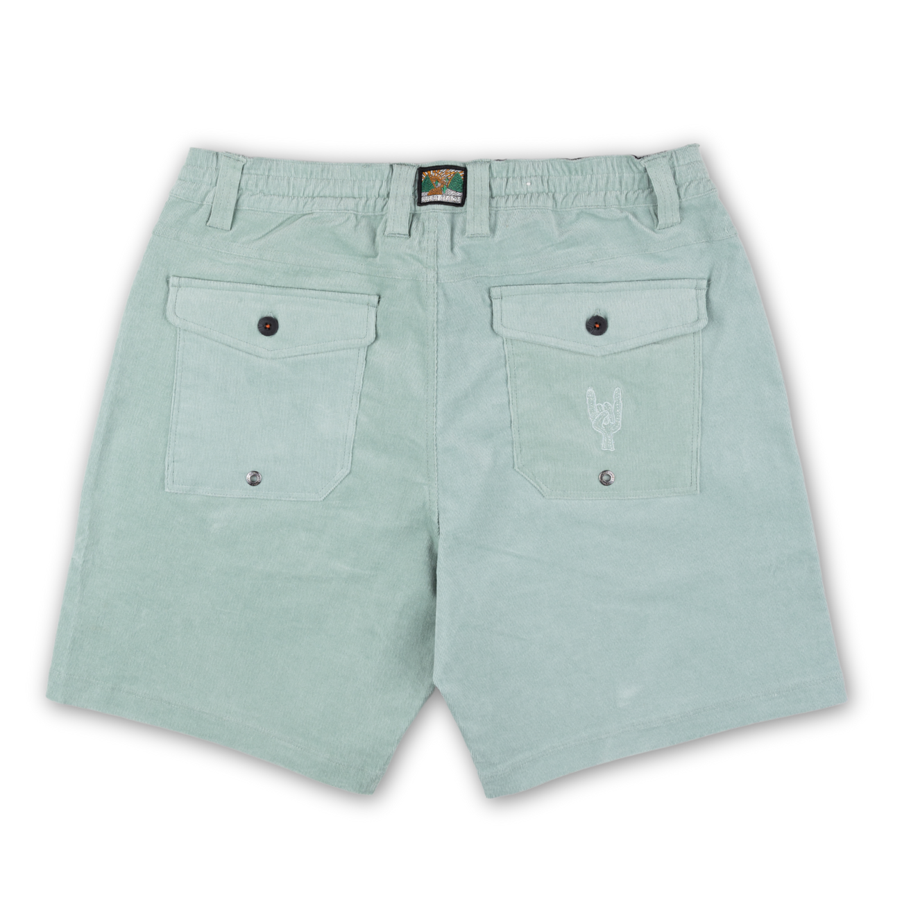 Light green shorts with two pockets on a white background