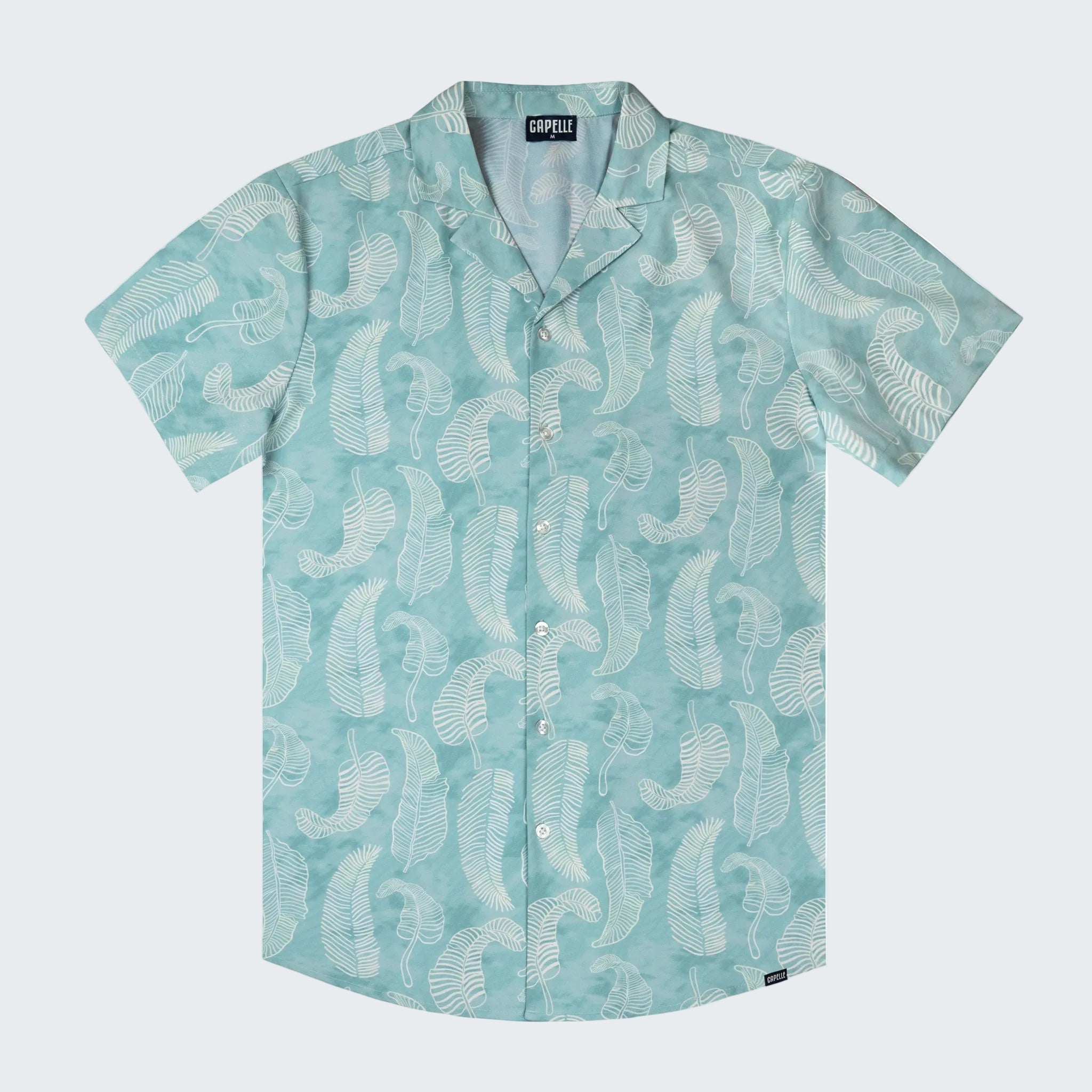 Light blue shirt with white pattern on a white background