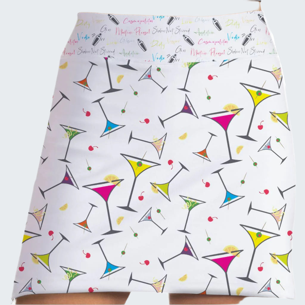 Skirt with colorful cocktail pattern on a white background