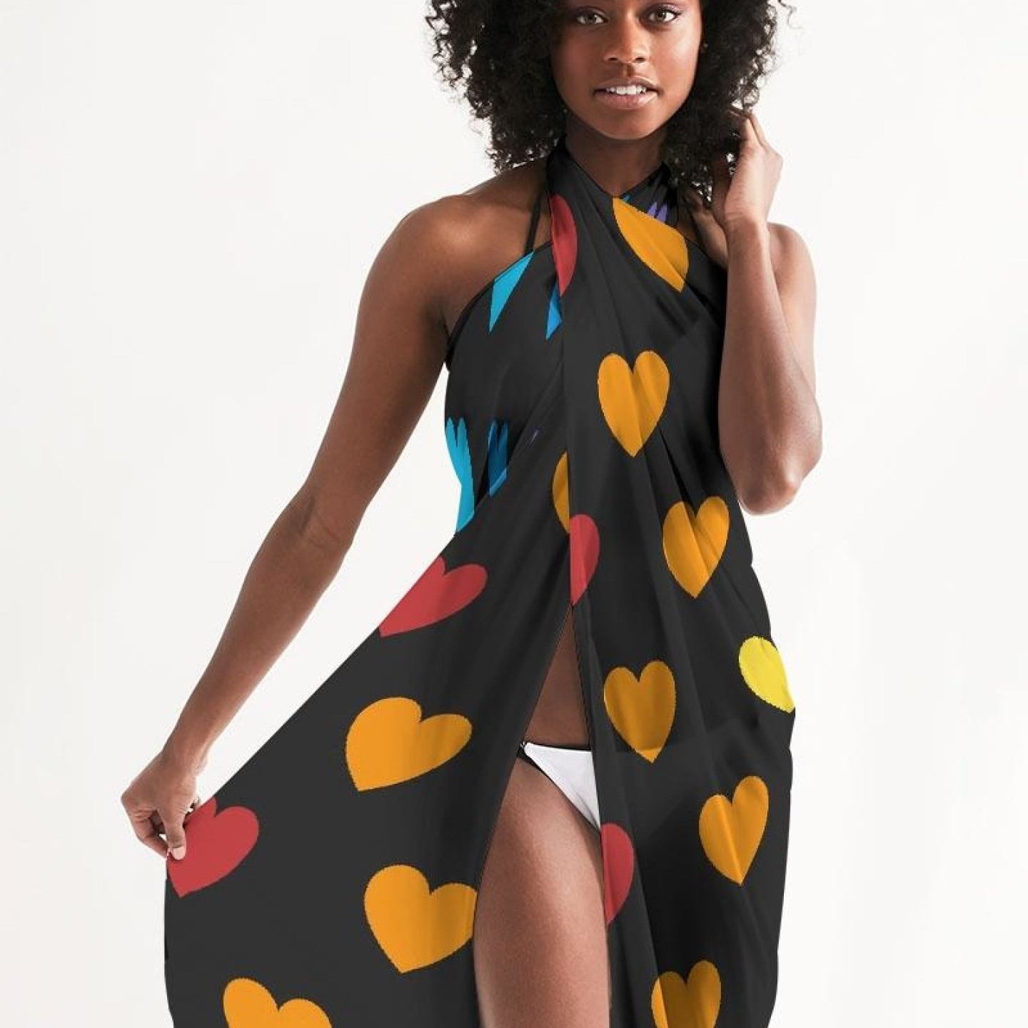 Sheer Rainbow Heart Swimsuit Sarong