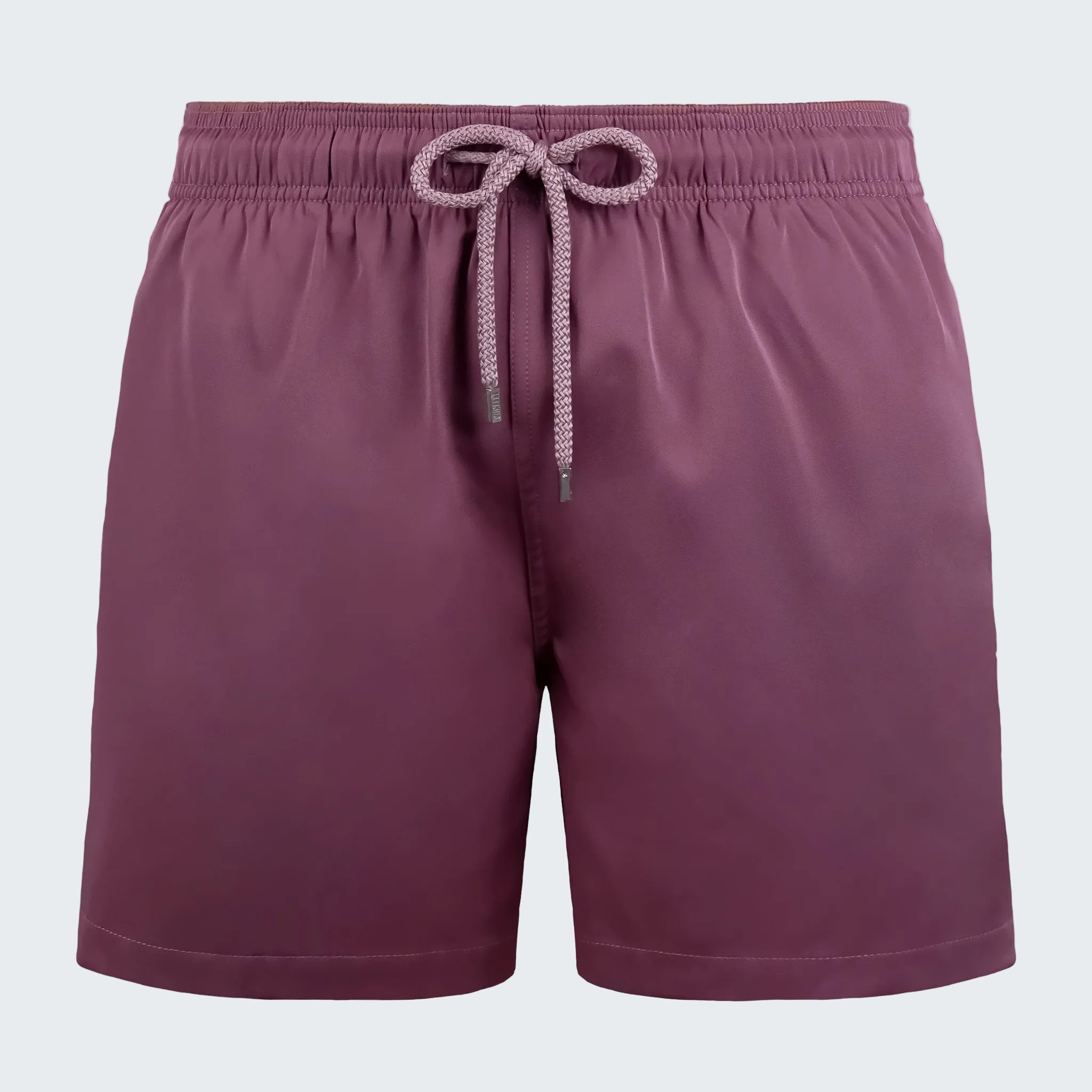 Maroon shorts with a drawstring on a white background