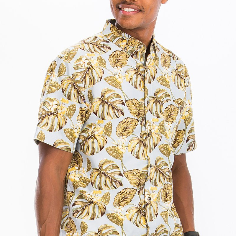 Gold Palm Hawaiian Button Down Shirt