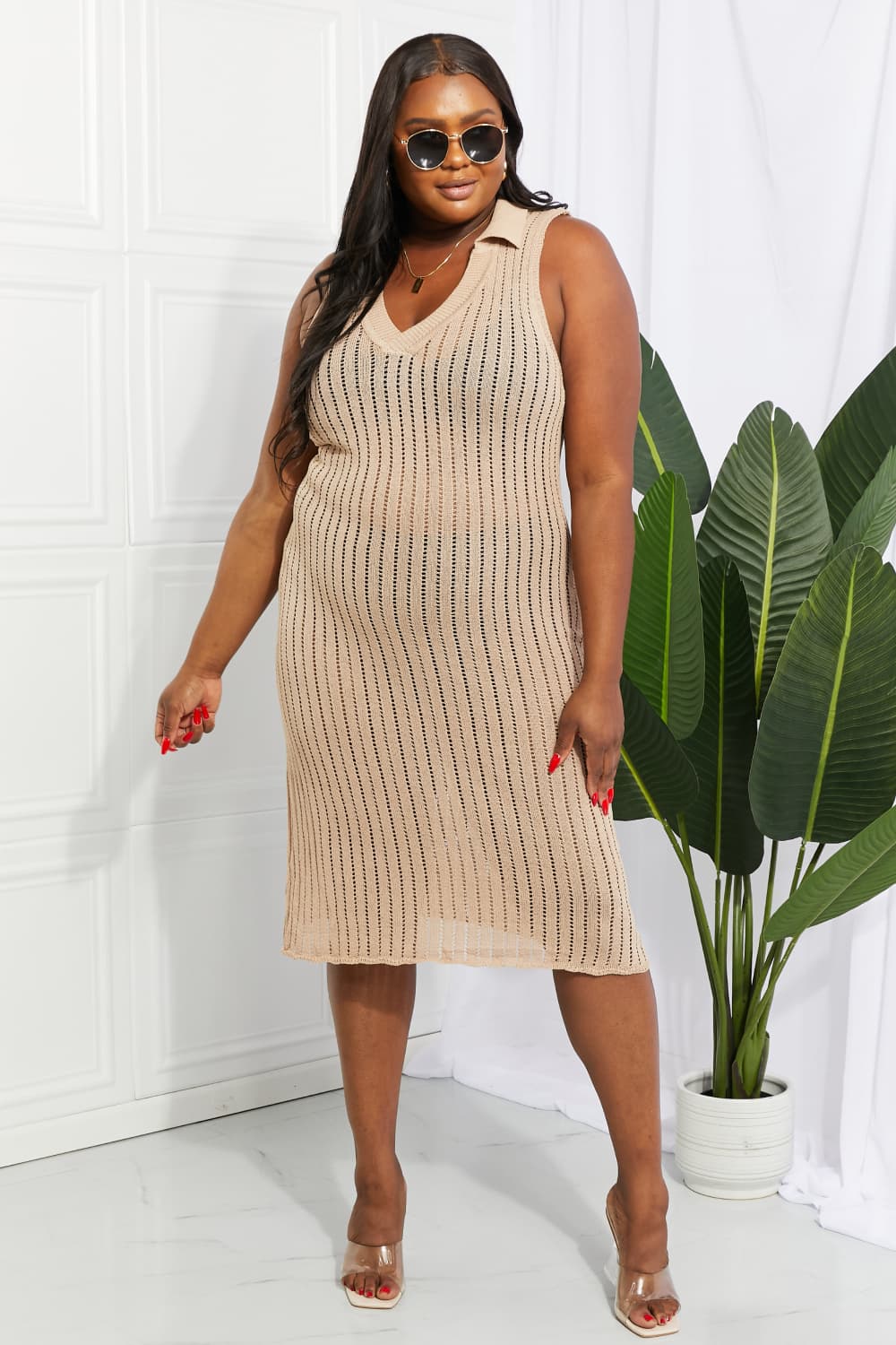 Openwork Johnny Collar Cover Up Dress - Sun of the Beach Boutique